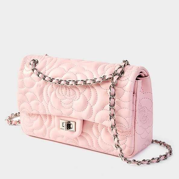 Rose Embossed Chain Shoulder Bag