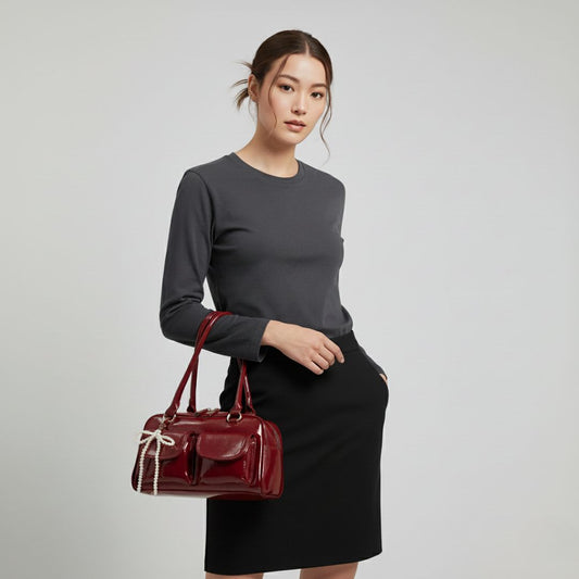 Double Pocket Patent Shoulder Bag