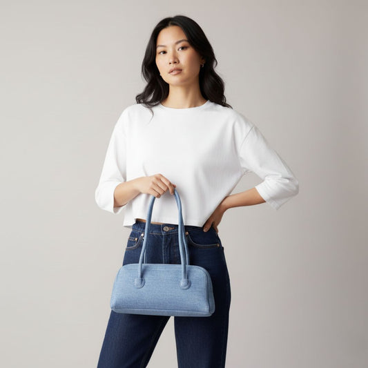 Denim Baguette Shoulder Bag
