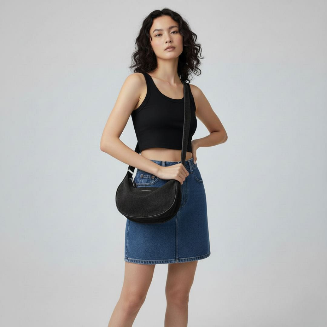 Denim Crescent Shoulder Bag
