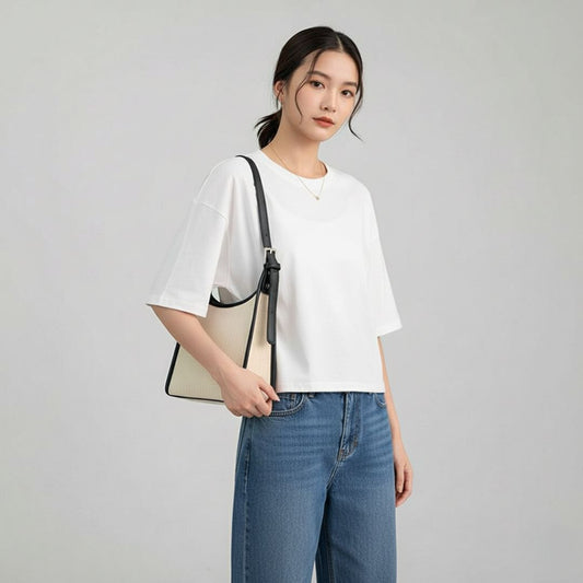 Two-Tone Slim Box Shoulder Bag